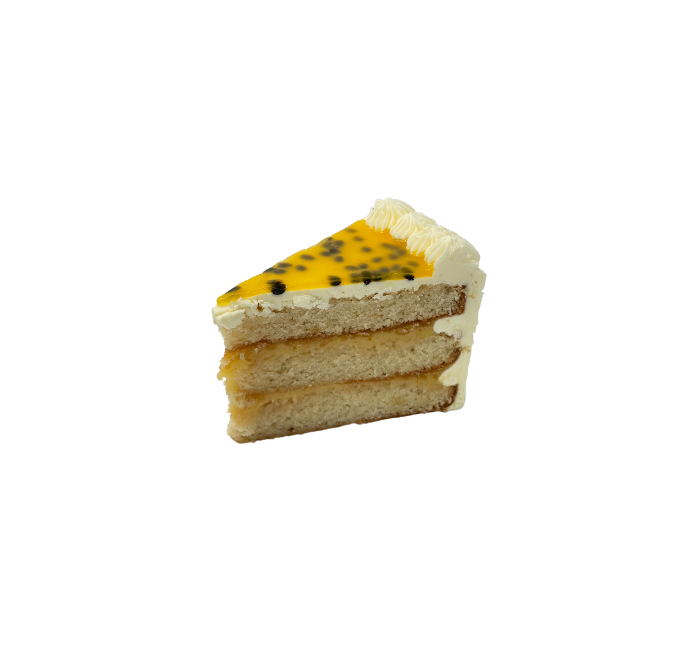 Yellow cake con crema y buttercream de maracuyá porción