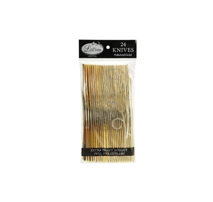 Cuchillos plásticos dorados 24 uds.