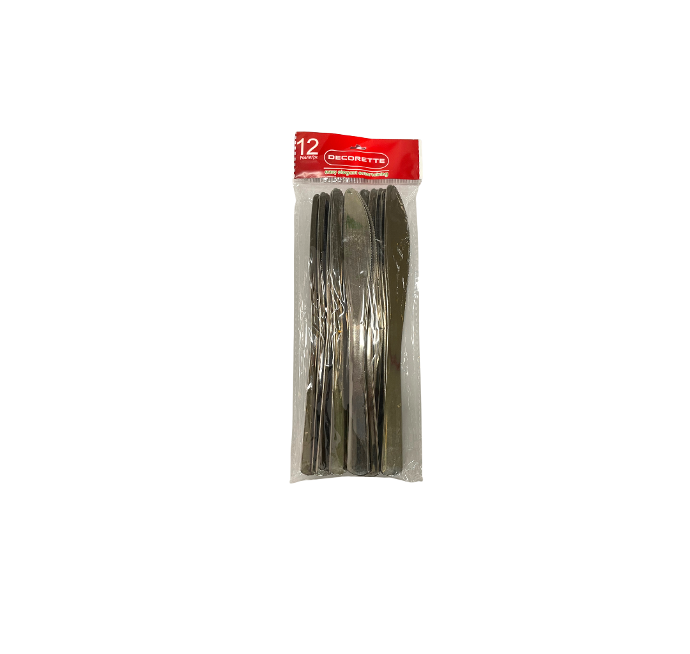Cuchillos plásticos plateados 12 uds.